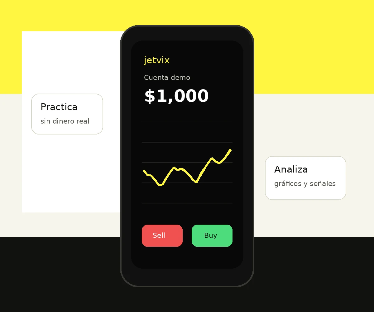 Teléfono con una cuenta demo de trading y un gráfico de mercado